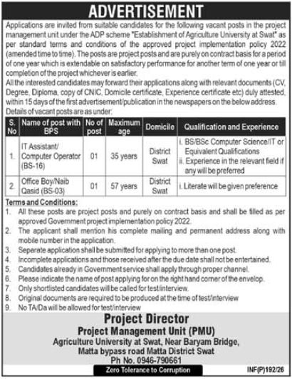 Latest Project Management Unit PMU Swat Jobs 2026